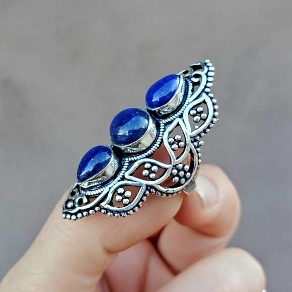 New Lapis Lazuli Silver Statement Ring. - Picture 3 of 12